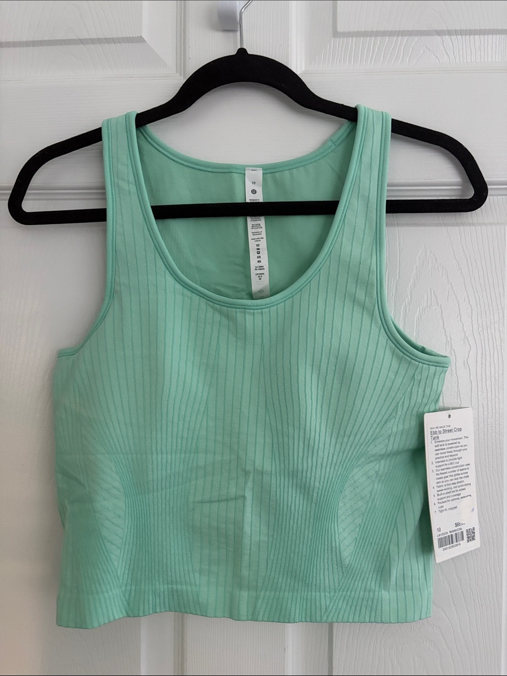 NWT Sz 10 Lululemon Ebb to Street Crop Mint Green Ribbed Tank Top PTP 15”